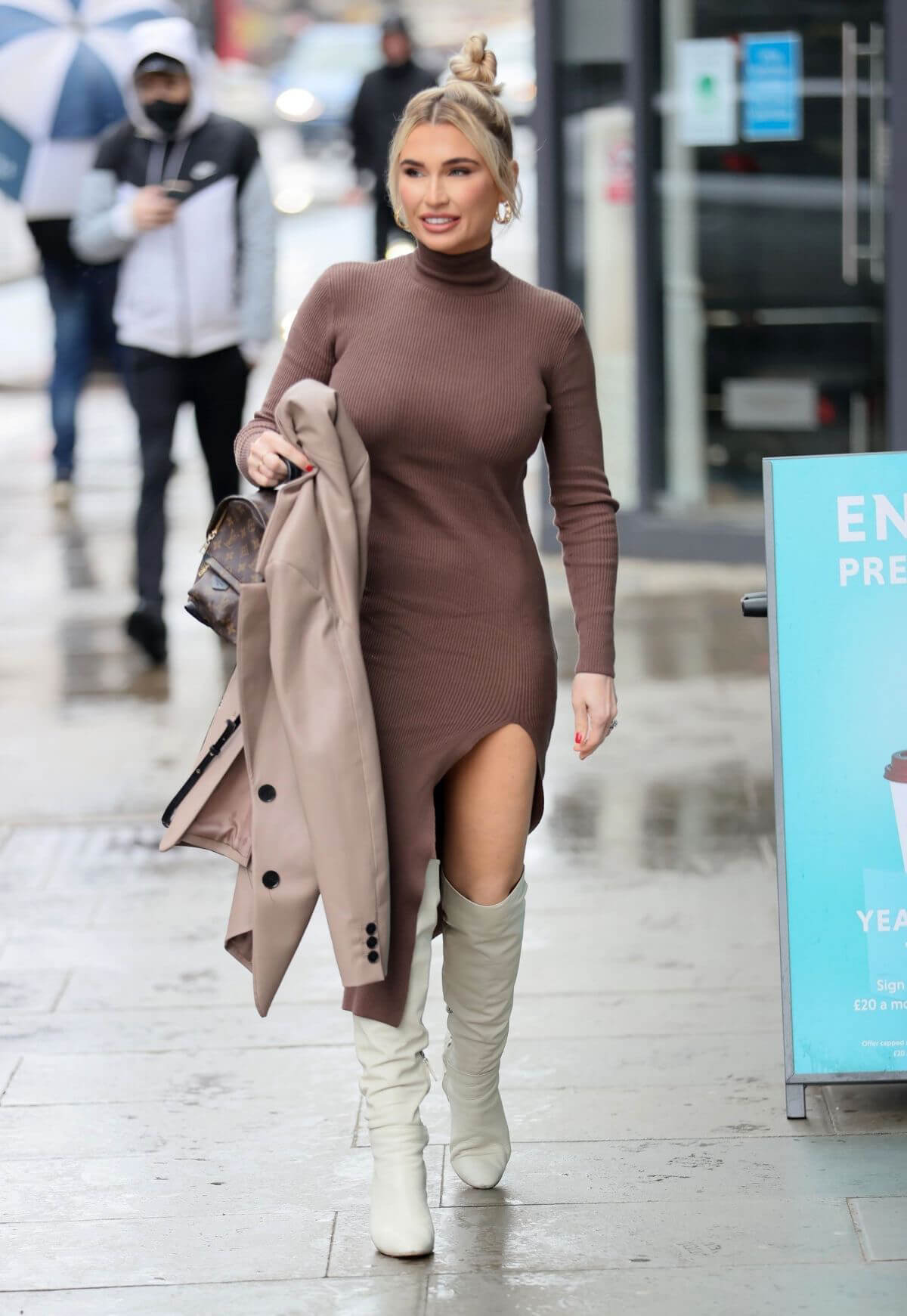 Billie Faiers in Thigh-High Split Dress Out and About in London 03/10/2021