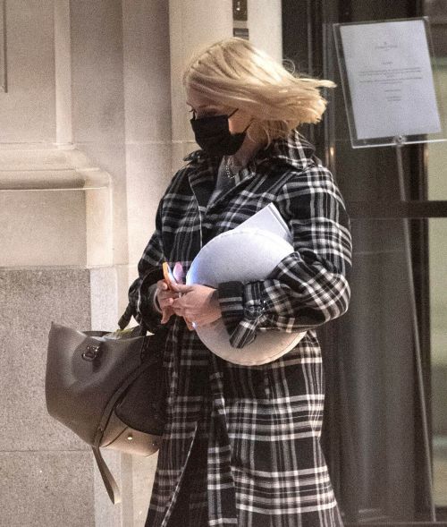 Holly Willoughby in Check Overcoat Leaves Corinthia Hotel 03/13/2021 6