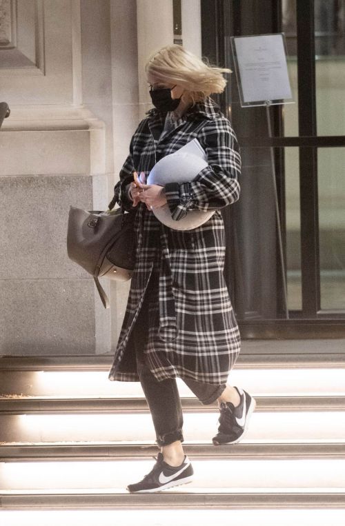 Holly Willoughby in Check Overcoat Leaves Corinthia Hotel 03/13/2021 6