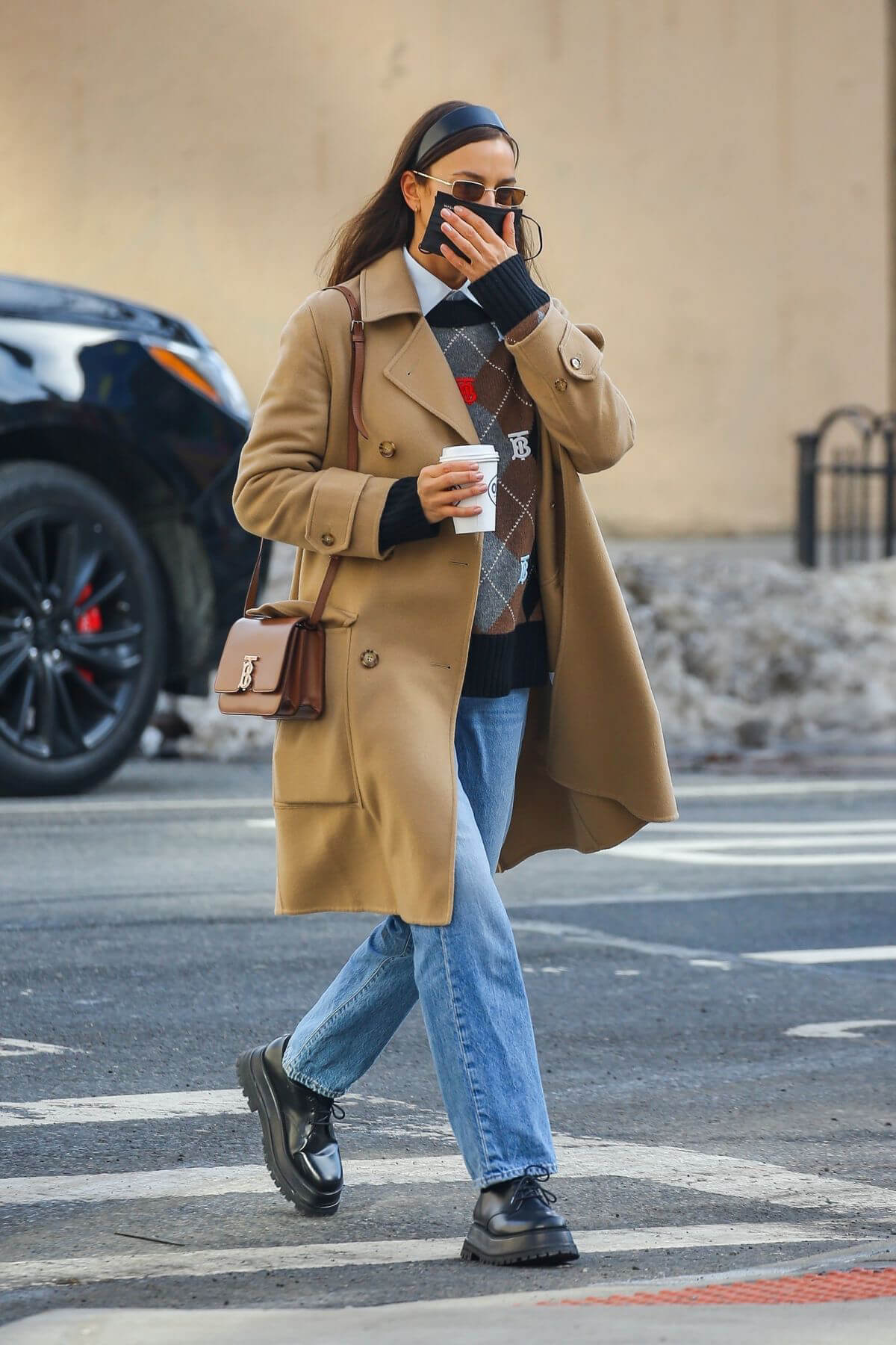 Irina Shayk in a beige coat as she is out in New York 02/24/2021