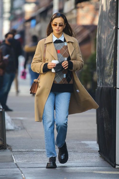 Irina Shayk in a beige coat as she is out in New York 02/24/2021 4