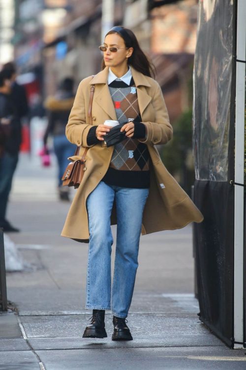 Irina Shayk in a beige coat as she is out in New York 02/24/2021 6