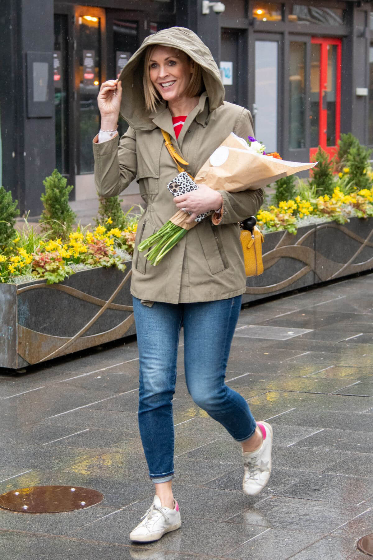 Jenni Falconer in Khaki Jacket and Blue Denim as She Leaves Smooth Radio in London 03/10/2021