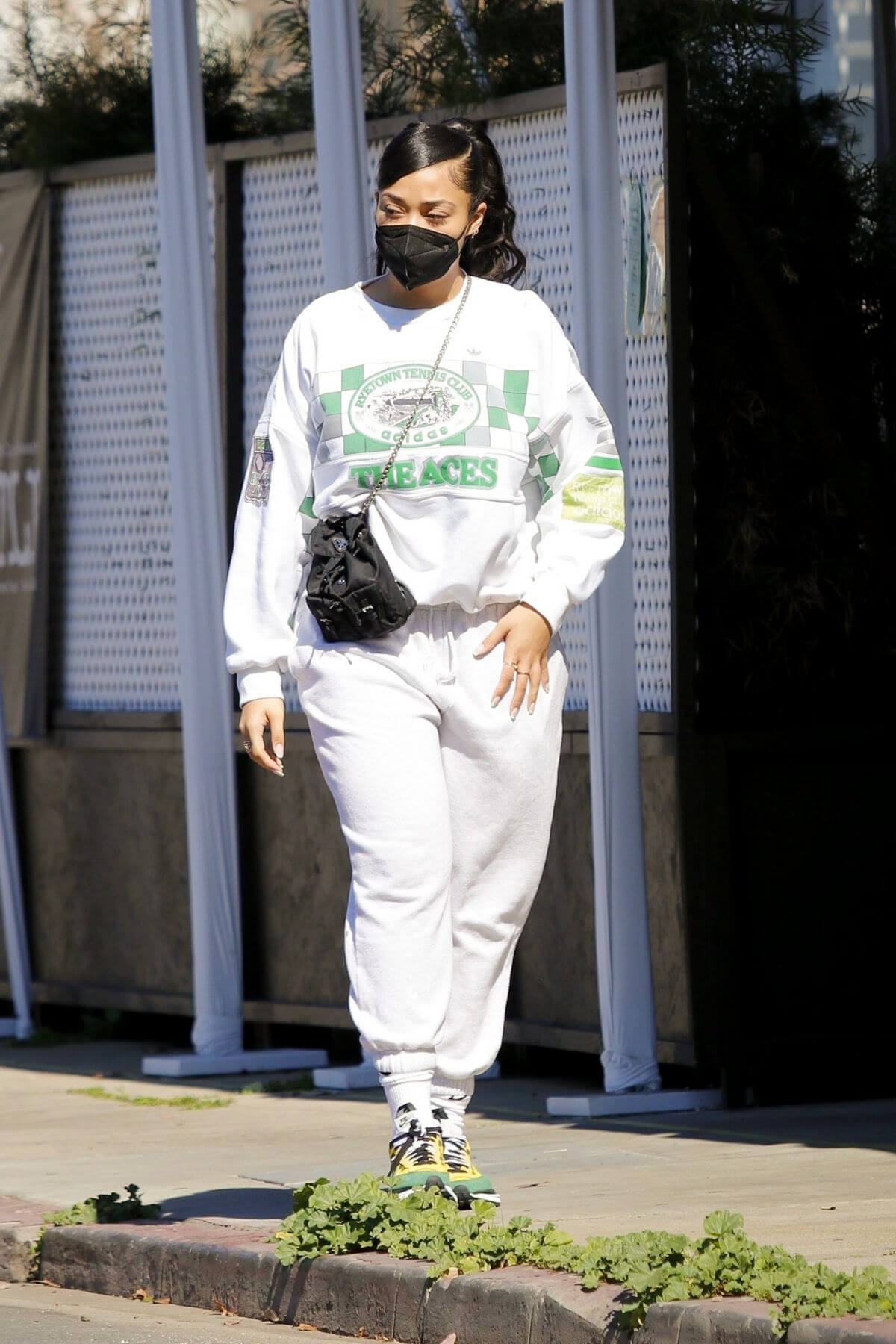 Jordyn Woods in White Comfy Outfit Out in Los Angeles 02/24/2021