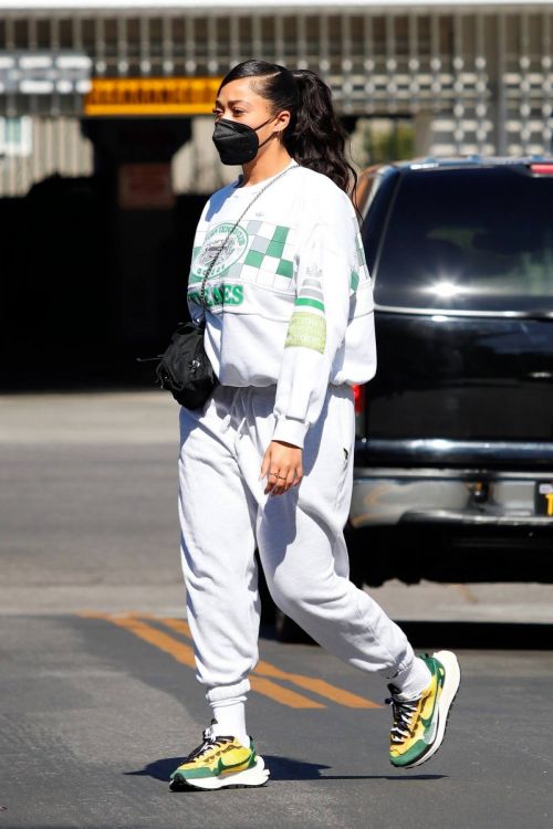 Jordyn Woods in White Comfy Outfit Out in Los Angeles 02/24/2021 2