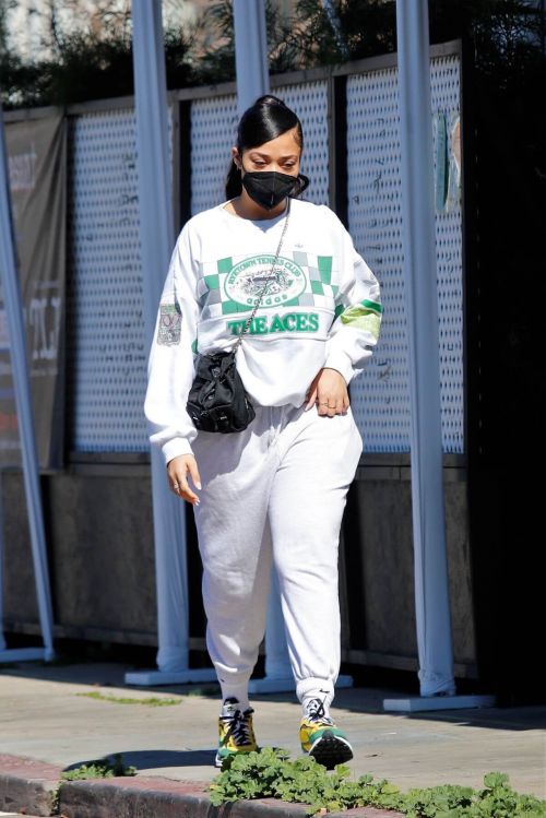Jordyn Woods in White Comfy Outfit Out in Los Angeles 02/24/2021 3