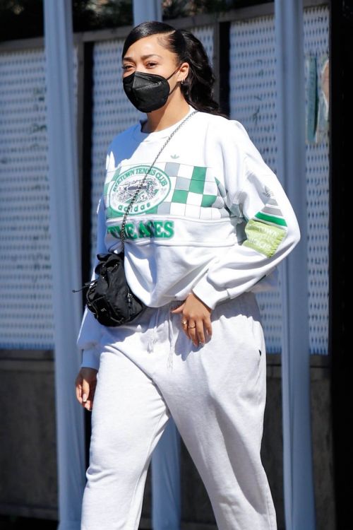 Jordyn Woods in White Comfy Outfit Out in Los Angeles 02/24/2021 6