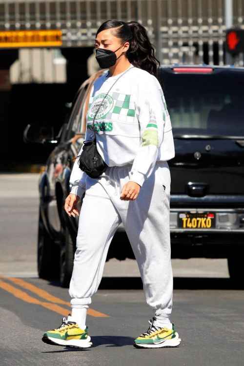 Jordyn Woods in White Comfy Outfit Out in Los Angeles 02/24/2021 7
