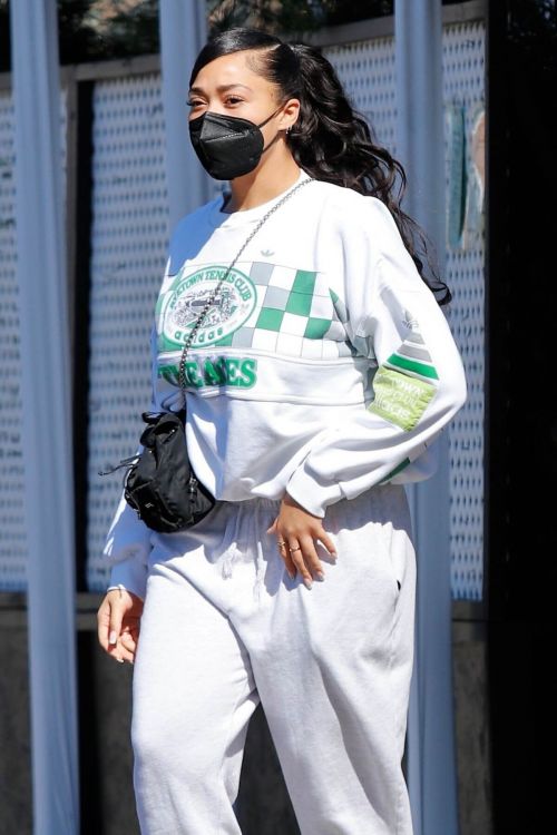 Jordyn Woods in White Comfy Outfit Out in Los Angeles 02/24/2021 9