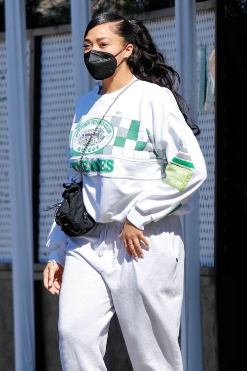 Jordyn Woods in White Comfy Outfit Out in Los Angeles 02/24/2021 8