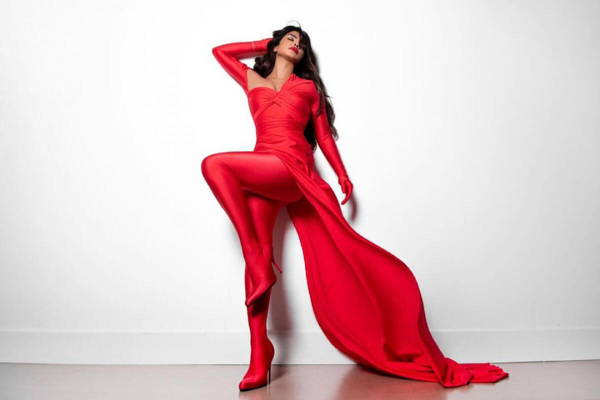 Priyanka Chopra in Red Dress at a Photoshoot, March 2021