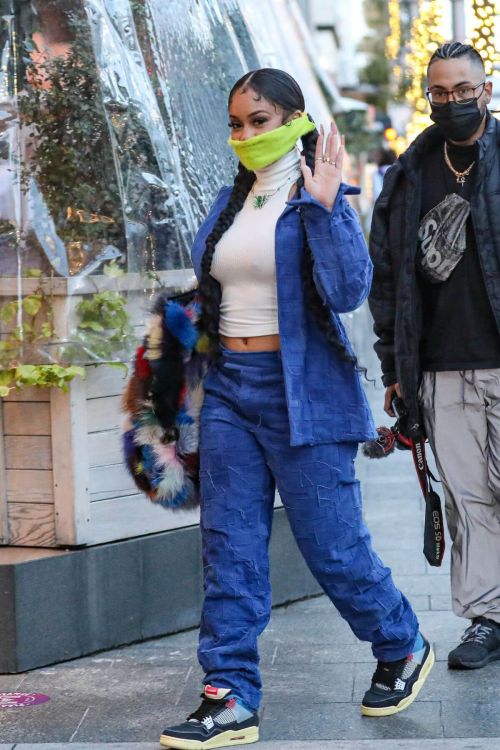 Saweetie done Double Denim as She is Out for Dinner at Avra in Beverly Hills 03/10/2021 2