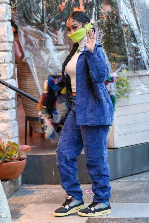 Saweetie done Double Denim as She is Out for Dinner at Avra in Beverly Hills 03/10/2021 3