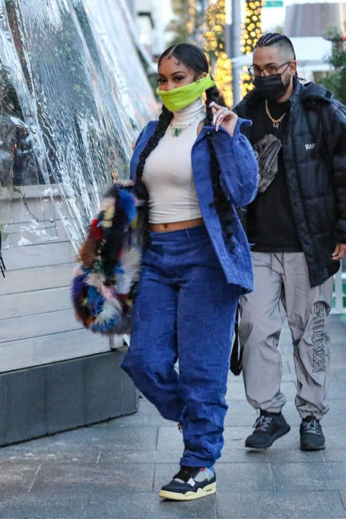 Saweetie done Double Denim as She is Out for Dinner at Avra in Beverly Hills 03/10/2021 4