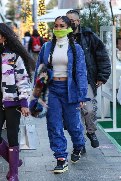 Saweetie done Double Denim as She is Out for Dinner at Avra in Beverly Hills 03/10/2021 5