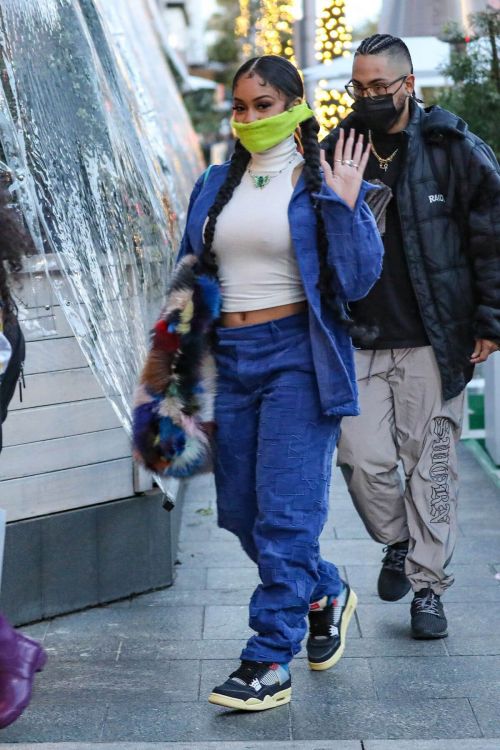 Saweetie done Double Denim as She is Out for Dinner at Avra in Beverly Hills 03/10/2021 6