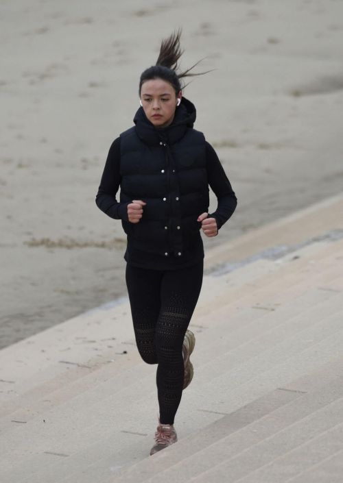 Vanessa Bauer in Black Sportswear Out Jogging at a Beach in Blackpool 03/09/2021