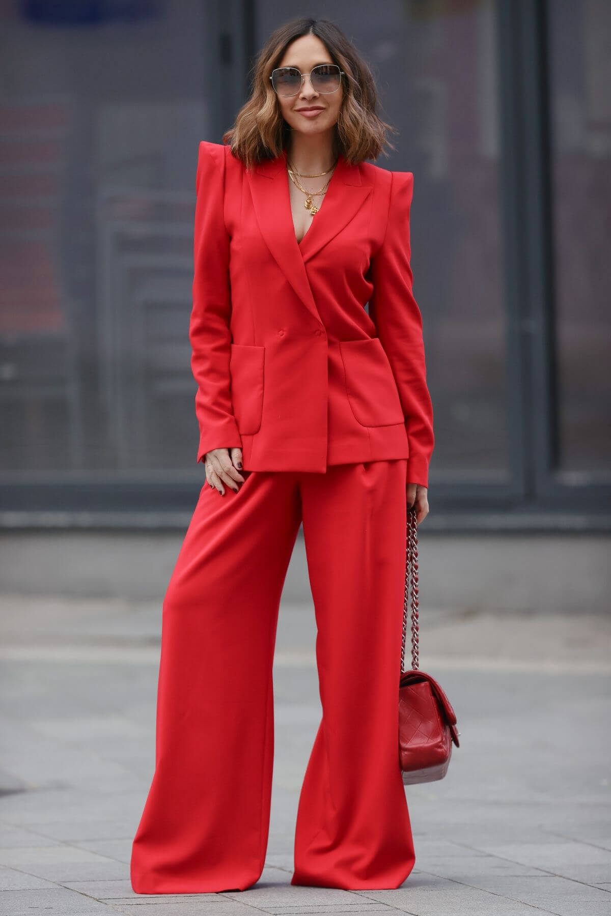 Myleene Klass in Red Arriving at Smooth Radio in London 03/20/2021