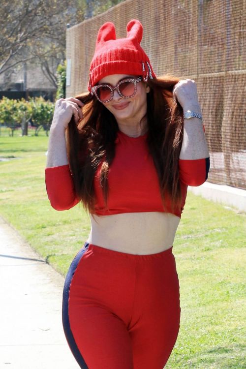 Phoebe Price in Red Out and About in Los Angeles 03/23/2021