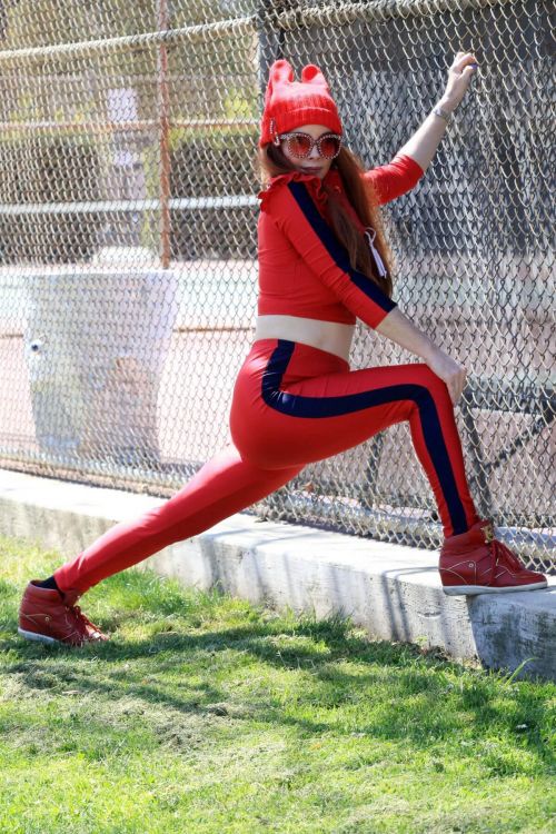 Phoebe Price in Red Out and About in Los Angeles 03/23/2021 2
