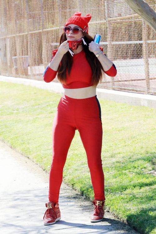 Phoebe Price in Red Out and About in Los Angeles 03/23/2021 6