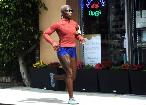 Cynthia Erivo during Jogging flashes toned legs in West Hollywood 06/29/2021 4