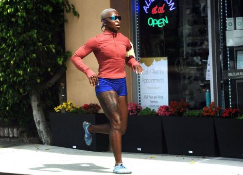 Cynthia Erivo during Jogging flashes toned legs in West Hollywood 06/29/2021 2
