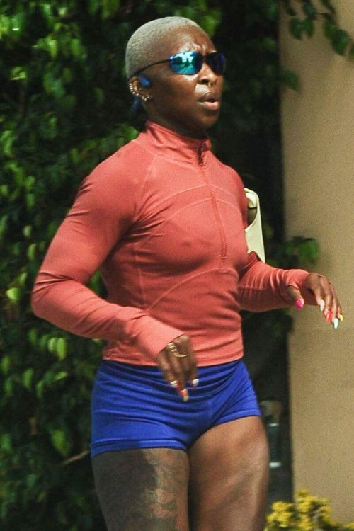 Cynthia Erivo during Jogging flashes toned legs in West Hollywood 06/29/2021 5