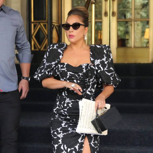 Lady Gaga seen in Black Split Dress During Leaves Plaza Hotel in New York 06/30/2021 1