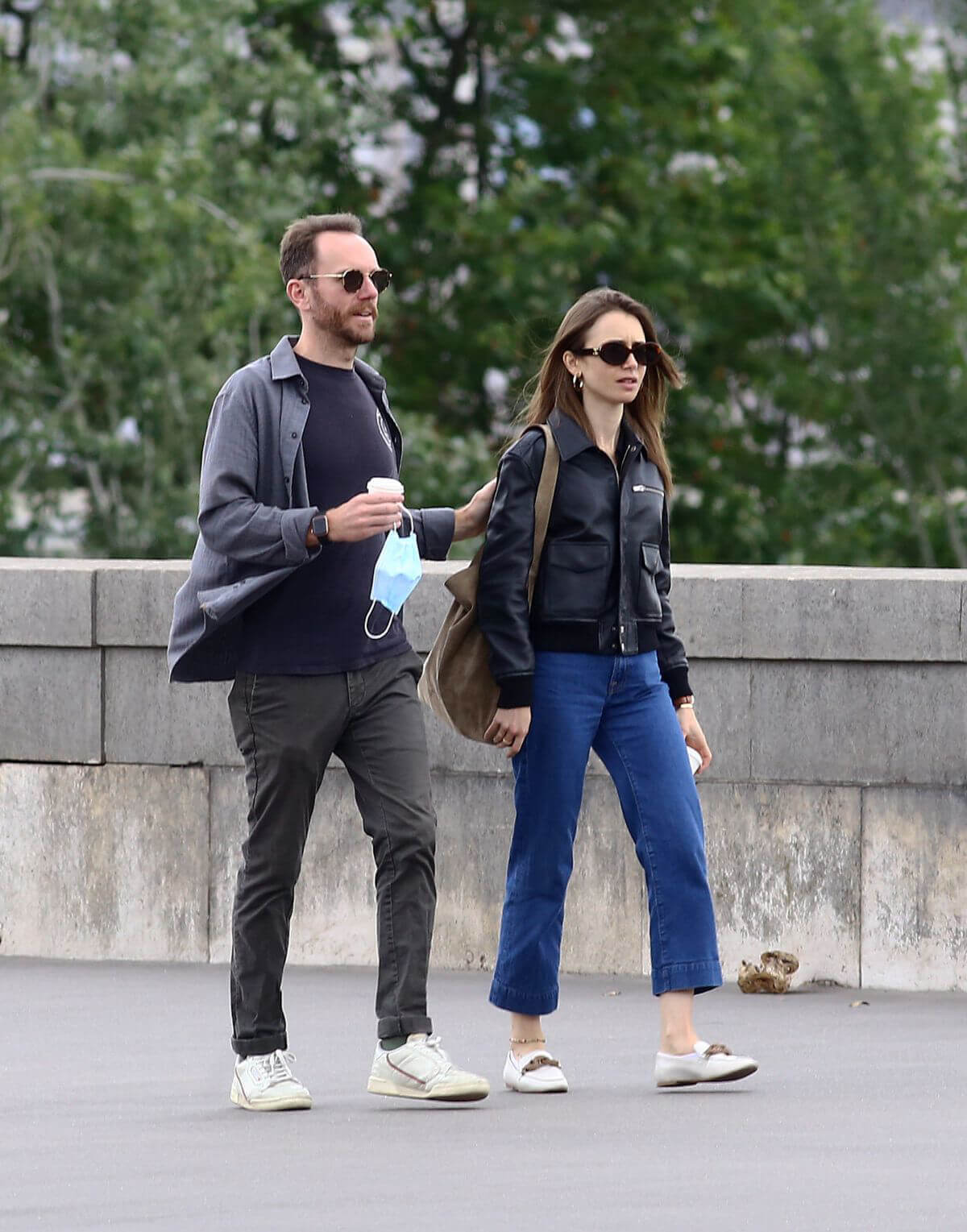 Lily Collins with her Partner Charlie McDowell Out in Paris 06/28/2021 1