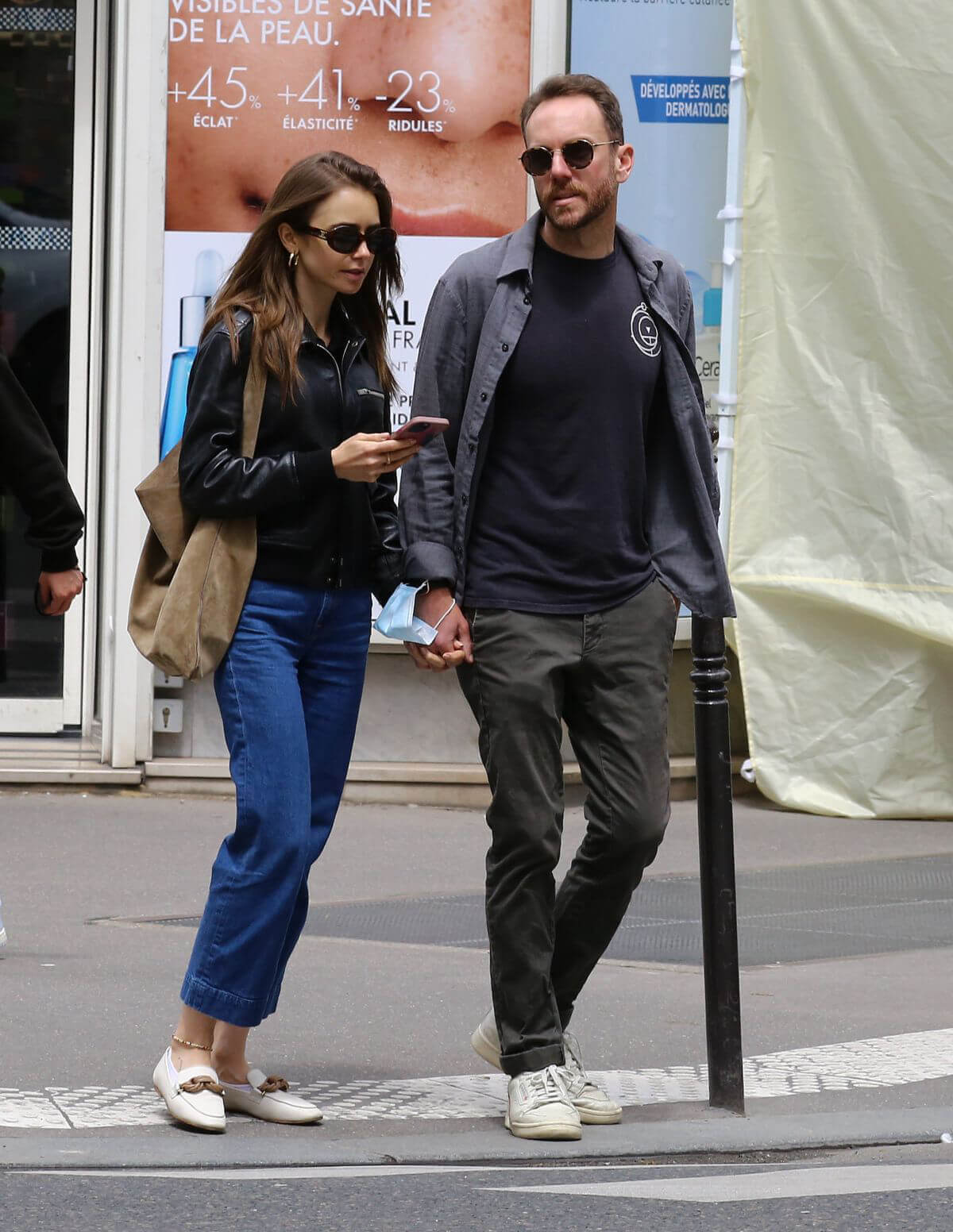 Lily Collins with her Partner Charlie McDowell Out in Paris 06/28/2021 2