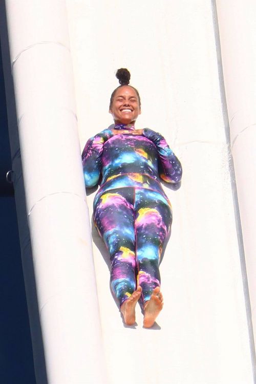 Alicia Keys in Wetsuit During Slide at a Yacht in South of France 08/03/2021