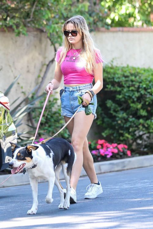 Ava Phillippe in Denim Shorts and Pink Top Out with her Dogs in Brentwood 08/03/2021 1