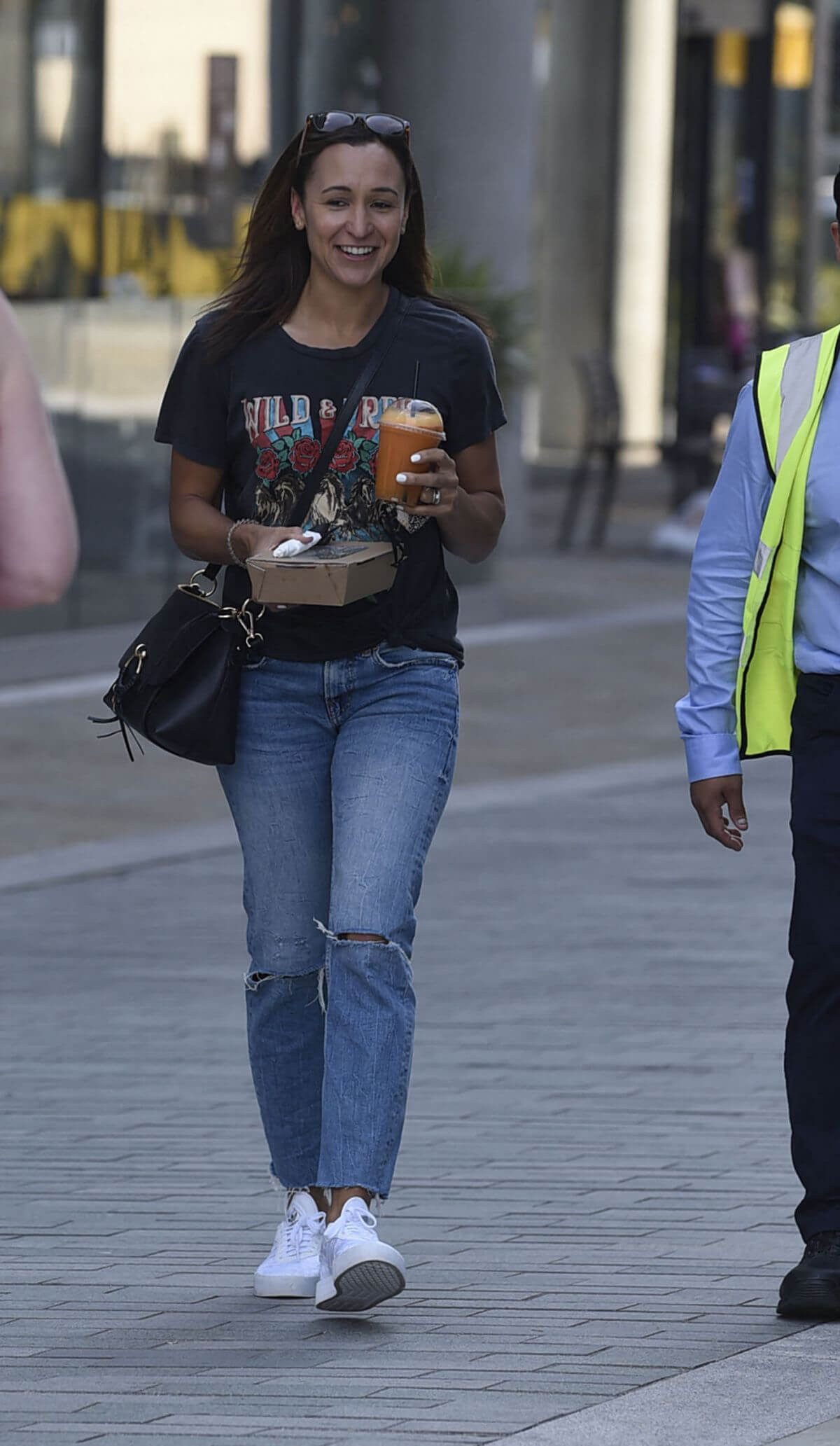 Jessica Ennis-Hill in Black Top and Ripped Denim at Media City in Salford 08/03/2021