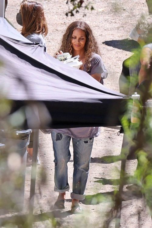 Halle Berry Filming Commercial for Sweaty Betty Workout Clothes in Malibu 09/14/2021