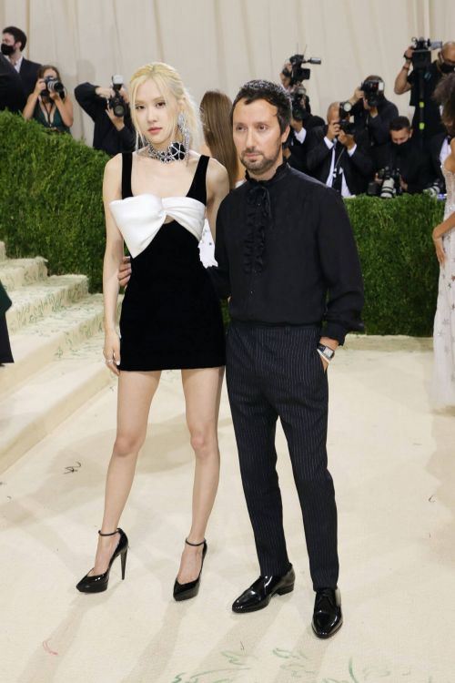 Rose with Anthony Vaccarello at 2021 Met Gala in New York 09/13/2021
