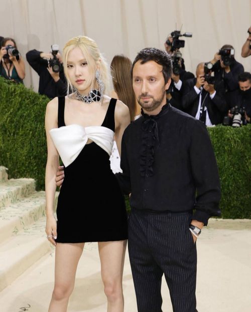 Rose with Anthony Vaccarello at 2021 Met Gala in New York 09/13/2021 1