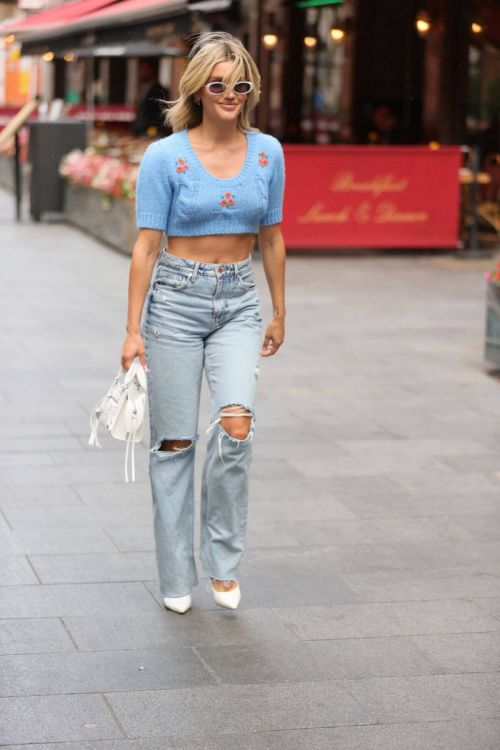 Ashley Roberts in Crochet Knitted Top and Ripped Denim at Heart Radio 09/28/2021 9