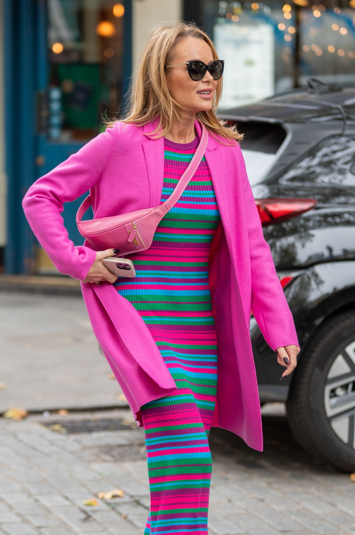 Amanda Holden in Pink Long Coat After Leaves Heart FM Radio in London 11/04/2021