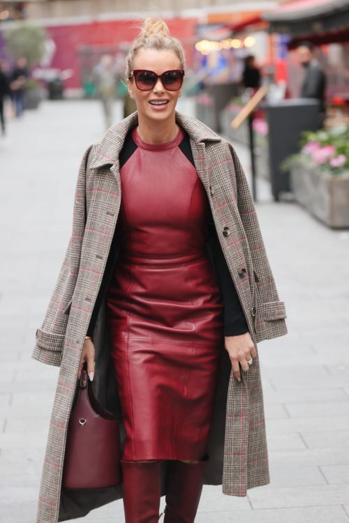 Amanda Holden in Red Leather Outfit with Long Boots at Heart Radio in London 11/19/2021