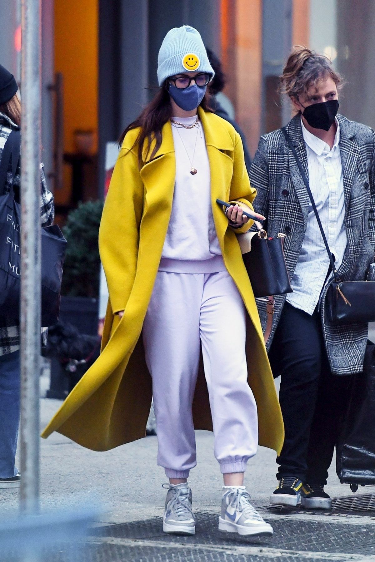 Anne Hathaway seen in Long Yellow Coat Out and About in New York 11/17/2021 1