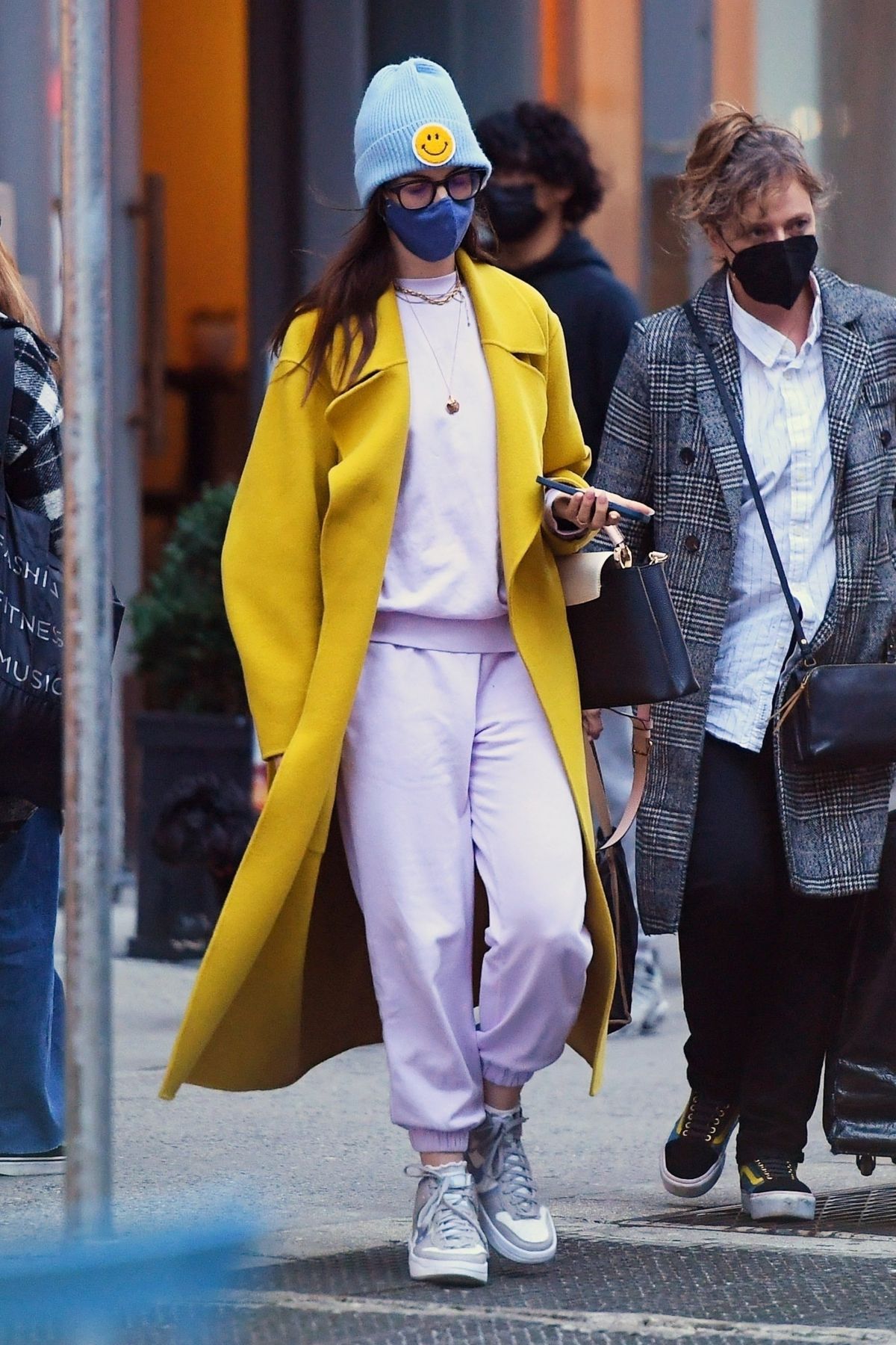 Anne Hathaway seen in Long Yellow Coat Out and About in New York 11/17/2021 5