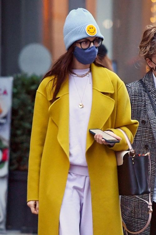 Anne Hathaway seen in Long Yellow Coat Out and About in New York 11/17/2021 6