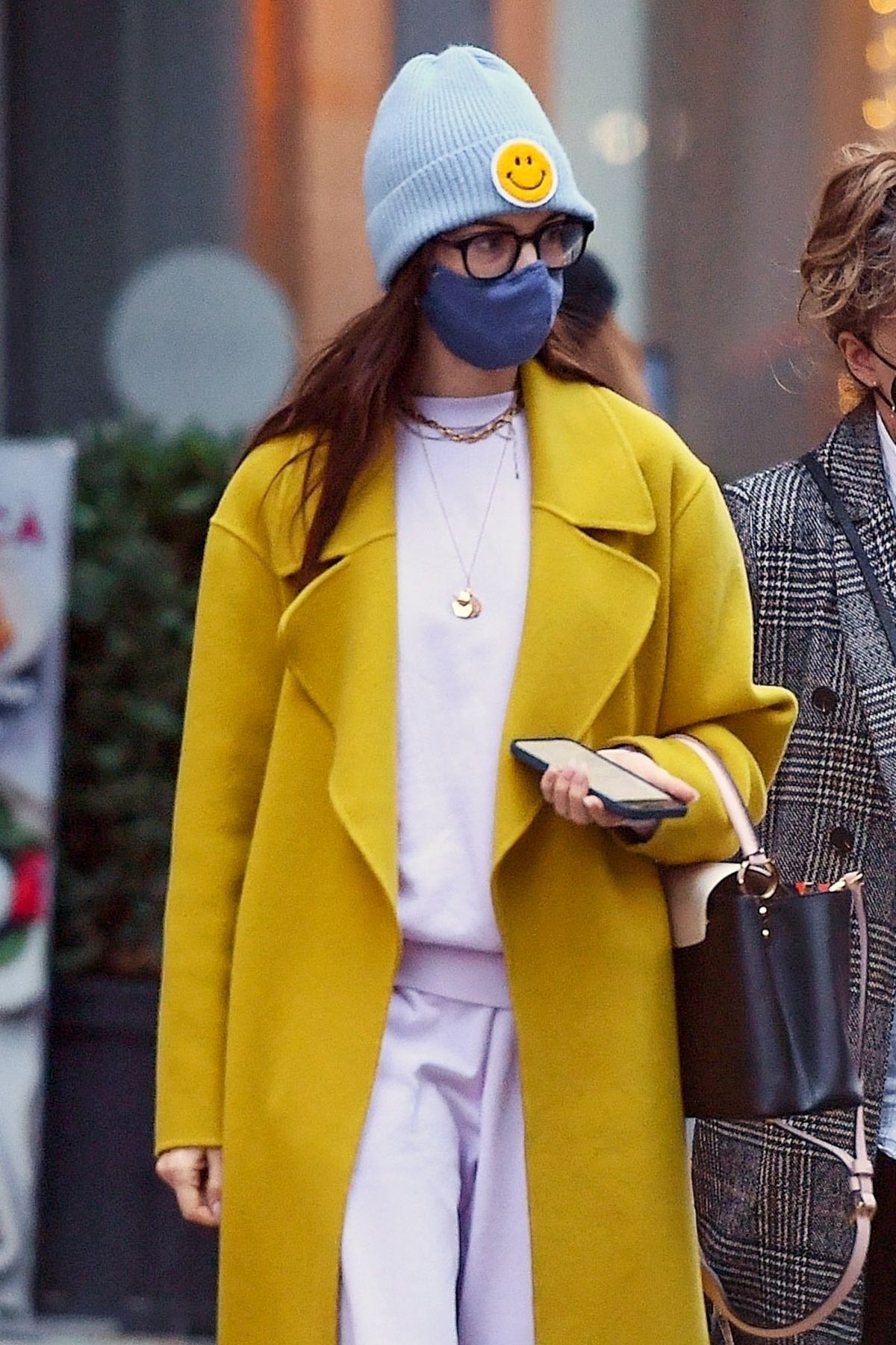 Anne Hathaway seen in Long Yellow Coat Out and About in New York 11/17/2021 3