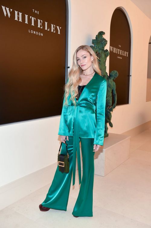 Clara Paget in Green Satin Dress at The Whiteley Launch in London 11/03/2021