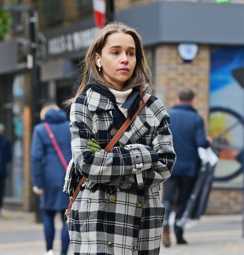 Emilia Clarke in Black and White Checked Dress Out and About in London 11/04/2021 2