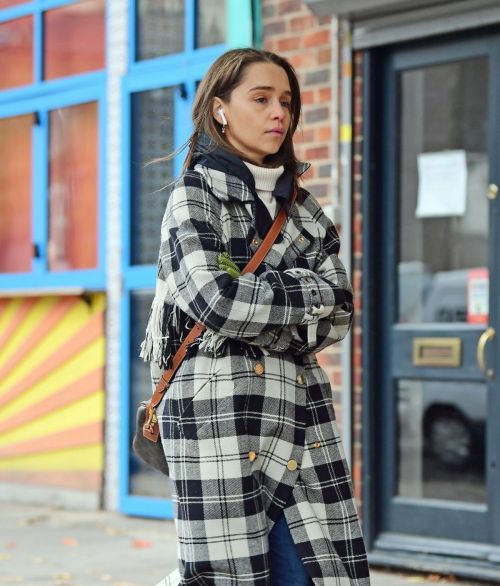 Emilia Clarke in Black and White Checked Dress Out and About in London 11/04/2021 3