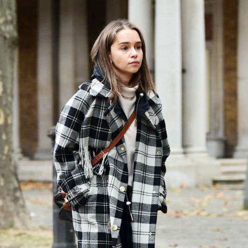 Emilia Clarke in Black and White Checked Dress Out and About in London 11/04/2021 6