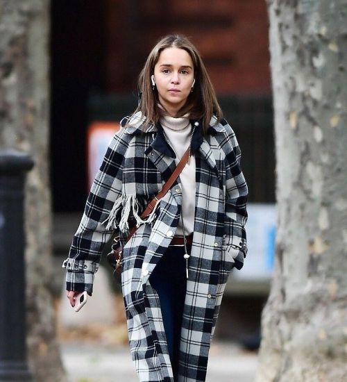 Emilia Clarke in Black and White Checked Dress Out and About in London 11/04/2021 7