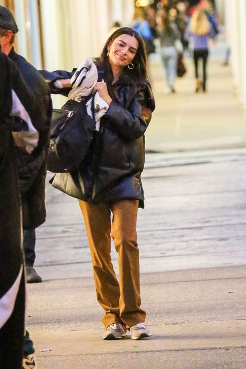 Emily Ratajkowski Out in Black Puffer Jacket with Brown Pants in New York 10/31/2021 1